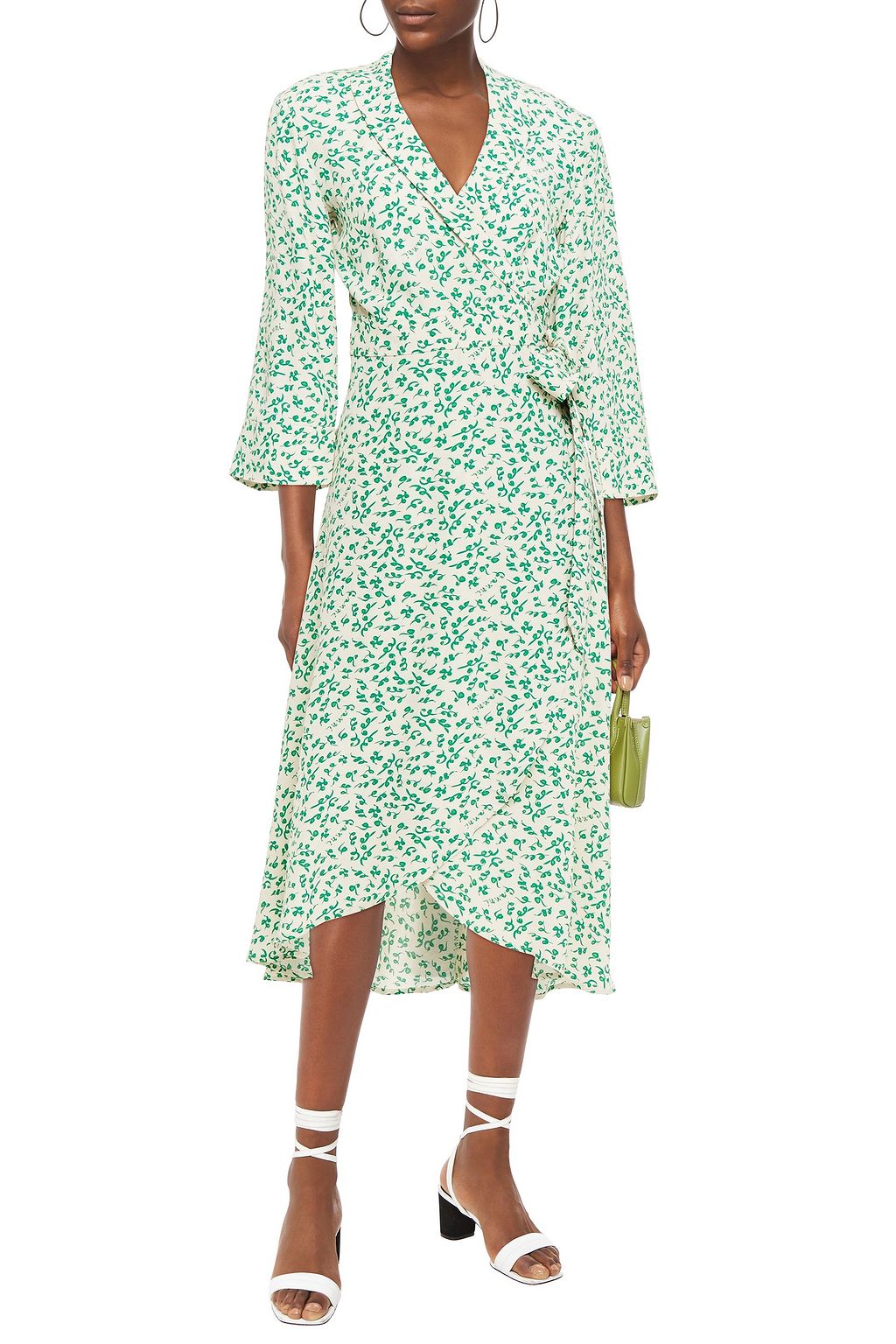 Creme Midi Wickelkleid Aus Crepe Mit Print Sale Bis Zu 70 Ganni The Outnet 