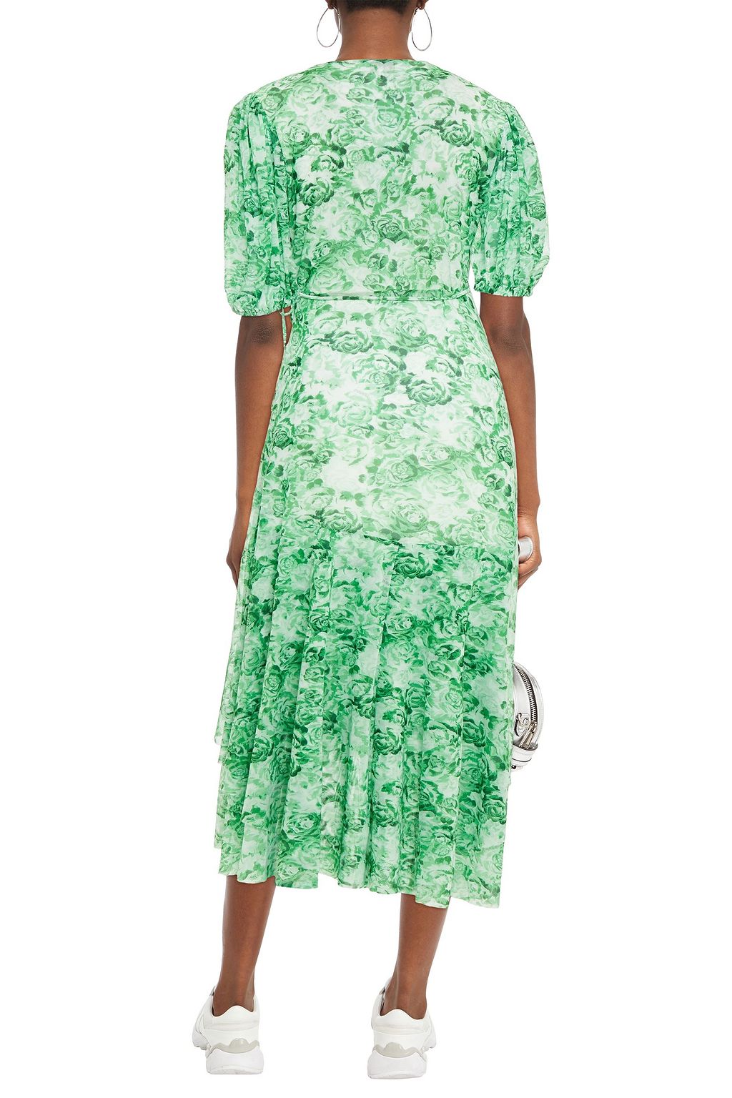 GANNI Floral-print mesh midi wrap dress