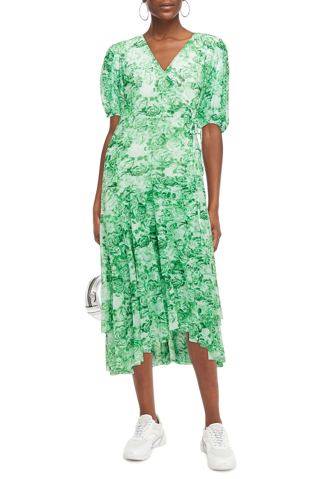 GANNI Floral-print mesh midi wrap dress