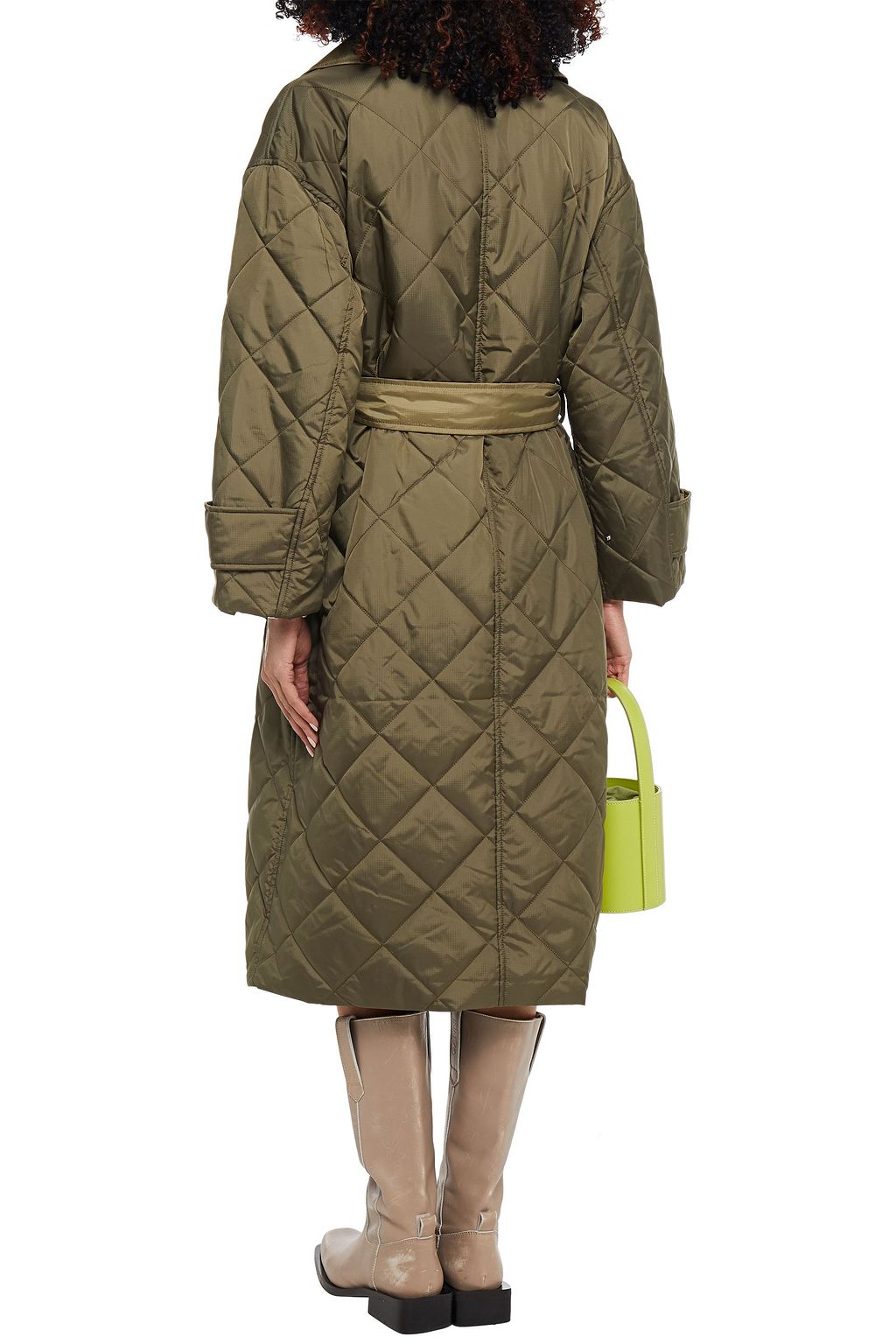 GANNI Belted quilted shell coat