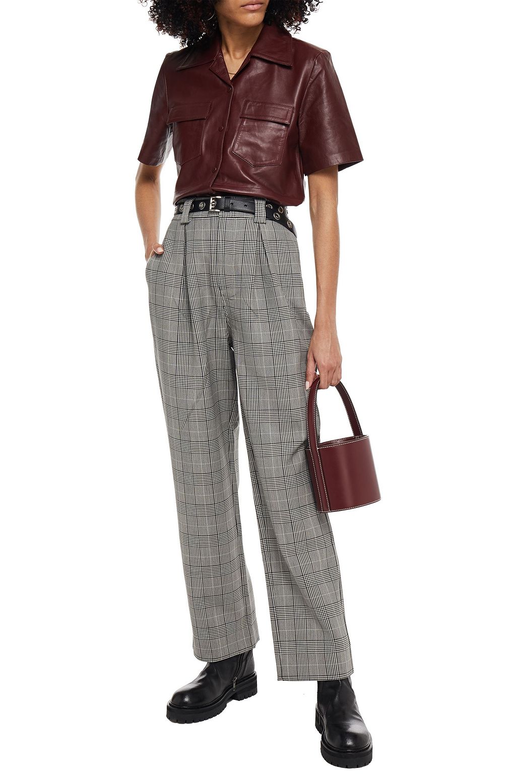 GANNI Prince of Wales checked woven straight-leg pants