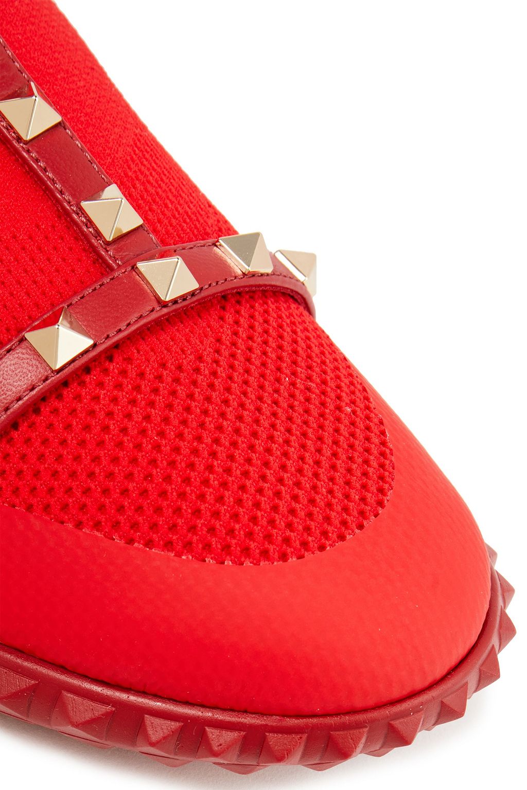 VALENTINO GARAVANI Rockstud leather-trimmed stretch-knit high-top sneakers