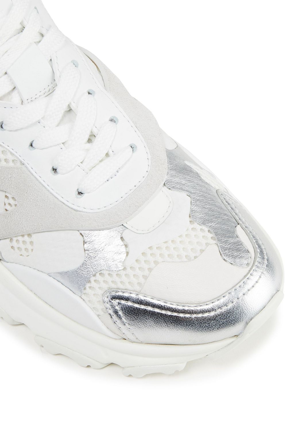 VALENTINO GARAVANI Rockstud metallic leather mesh and neoprene sneakers