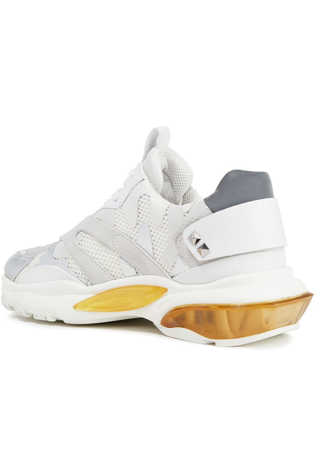 VALENTINO GARAVANI Rockstud metallic leather mesh and neoprene sneakers