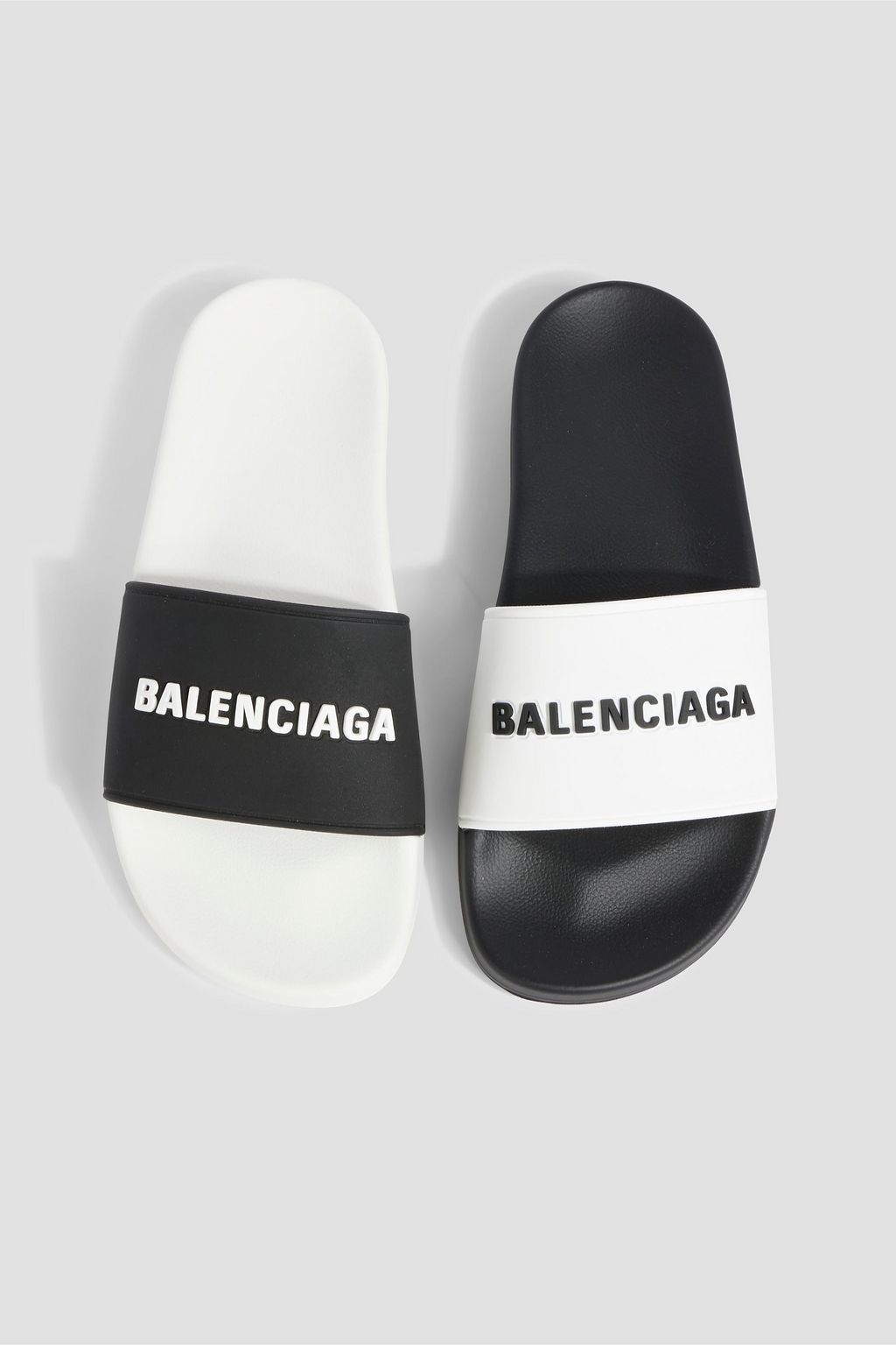 BALENCIAGA Two-tone logo-print rubber slides