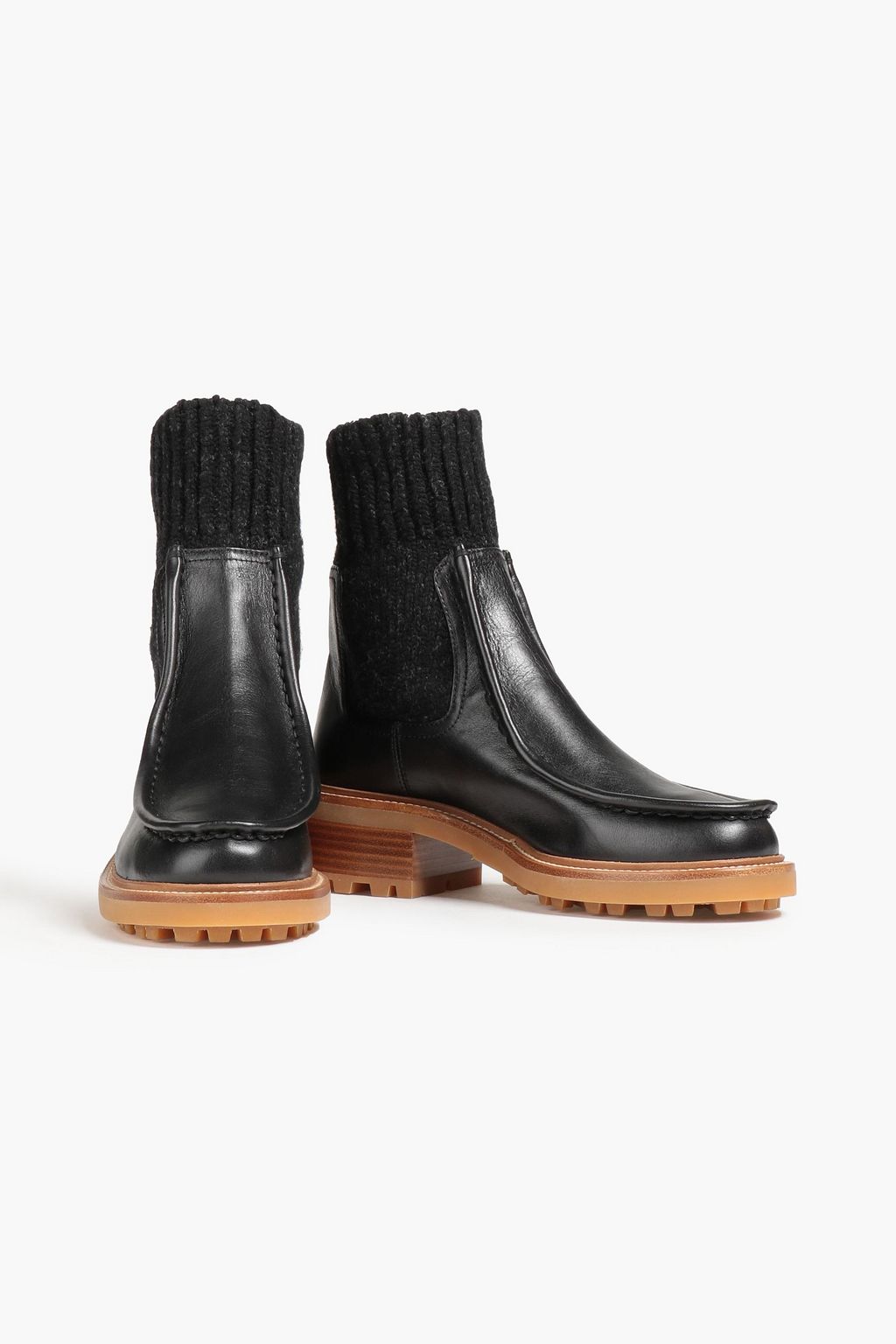 CHLOÉ Leather and stretch-knit ankle boots