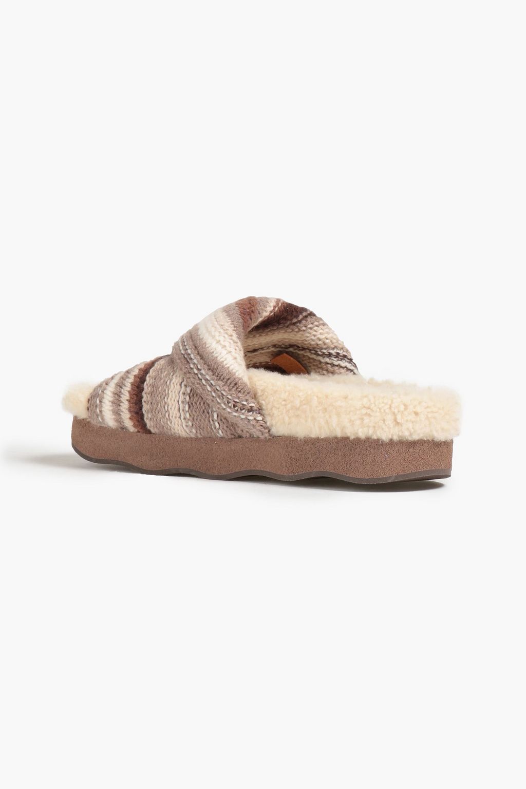 CHLOÉ Wavy striped crochet-knit cashmere slides