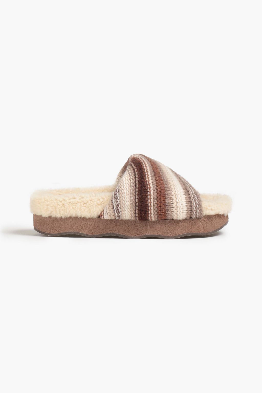 CHLOÉ Wavy striped crochet-knit cashmere slides | THE OUTNET