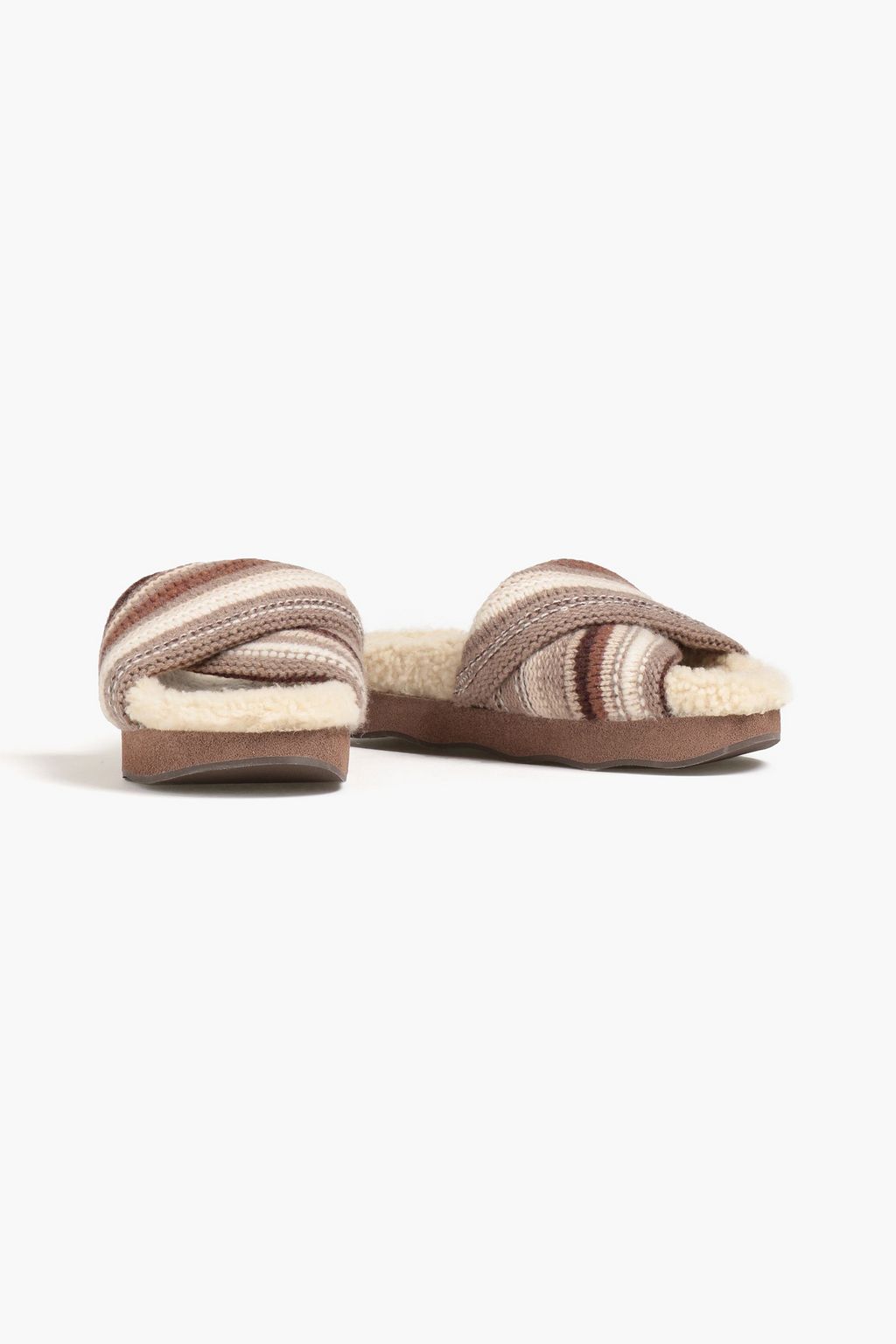 CHLOÉ Wavy striped crochet-knit cashmere slides