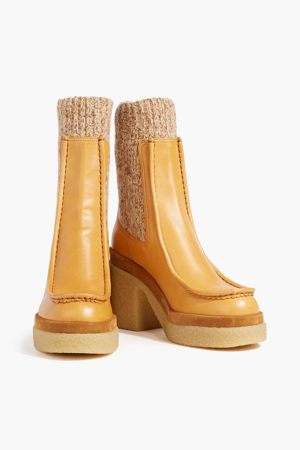 CHLOÉ Jamie ribbed-knit and leather platform Chelsea boots