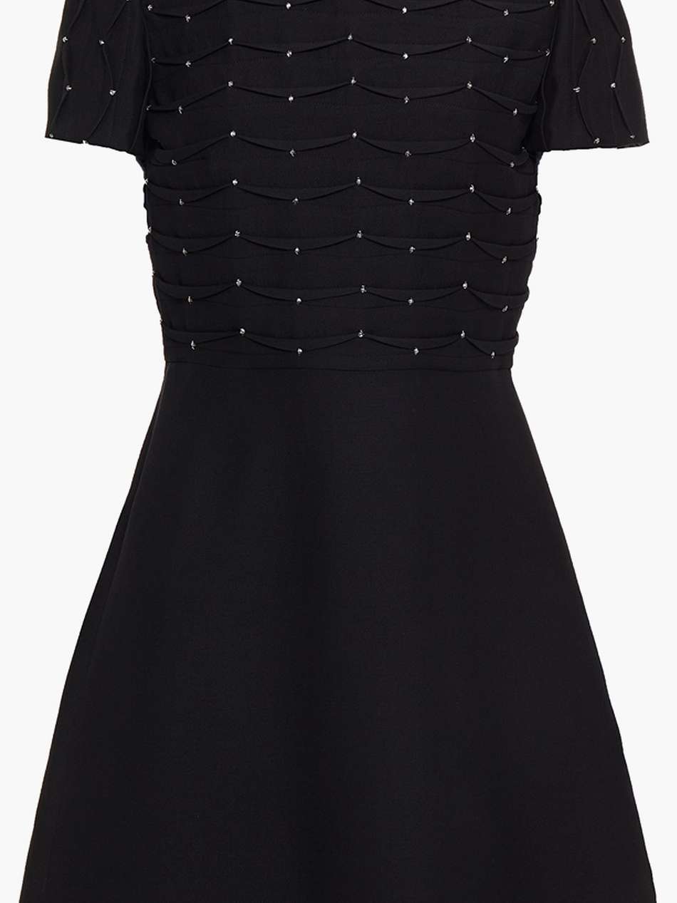 crystal-embellished wool and silk-blend crepe mini dress