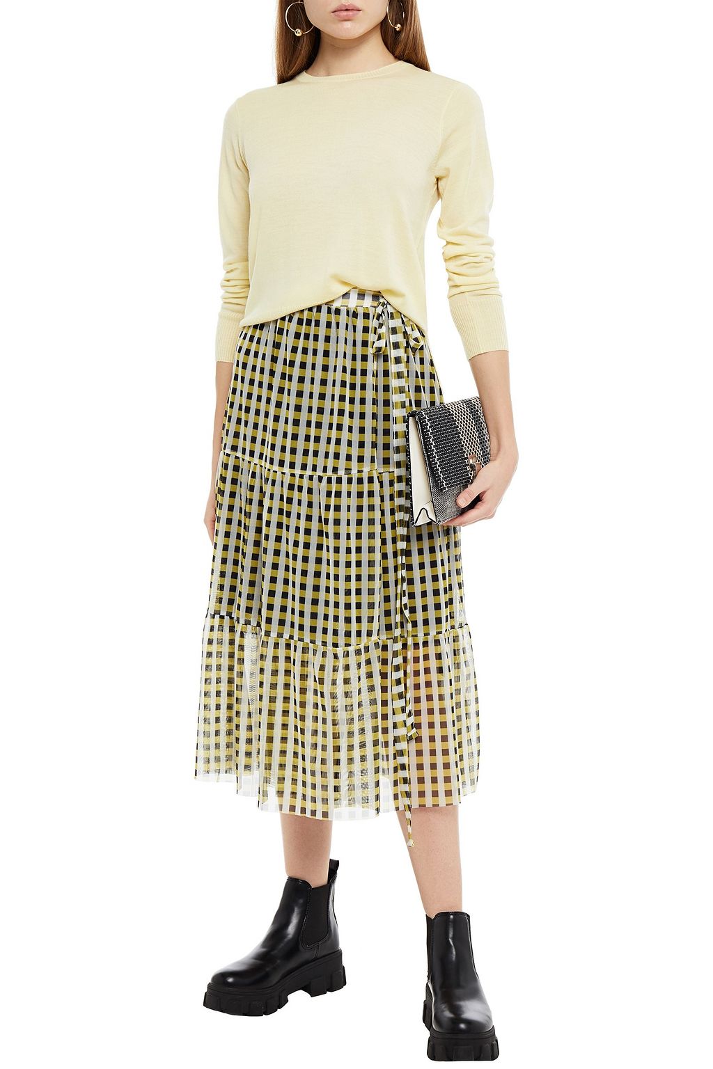 BAUM UND PFERDGARTEN Floral-print stretch-mesh midi wrap skirt