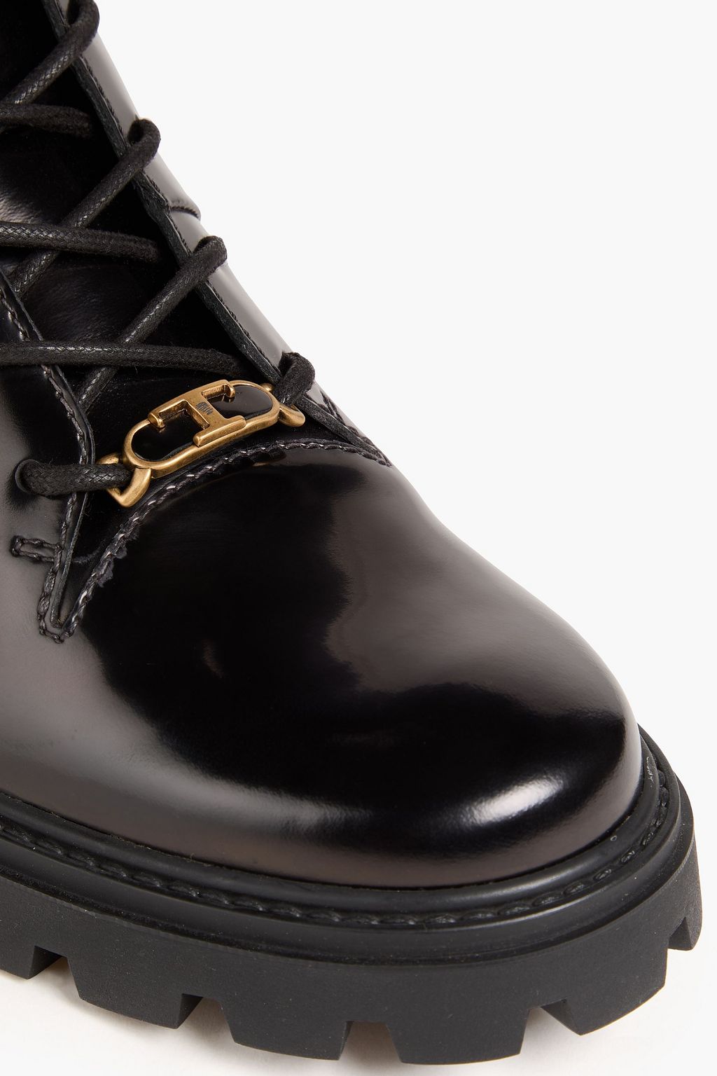 TOD'S Embellished glossed-leather combat boots
