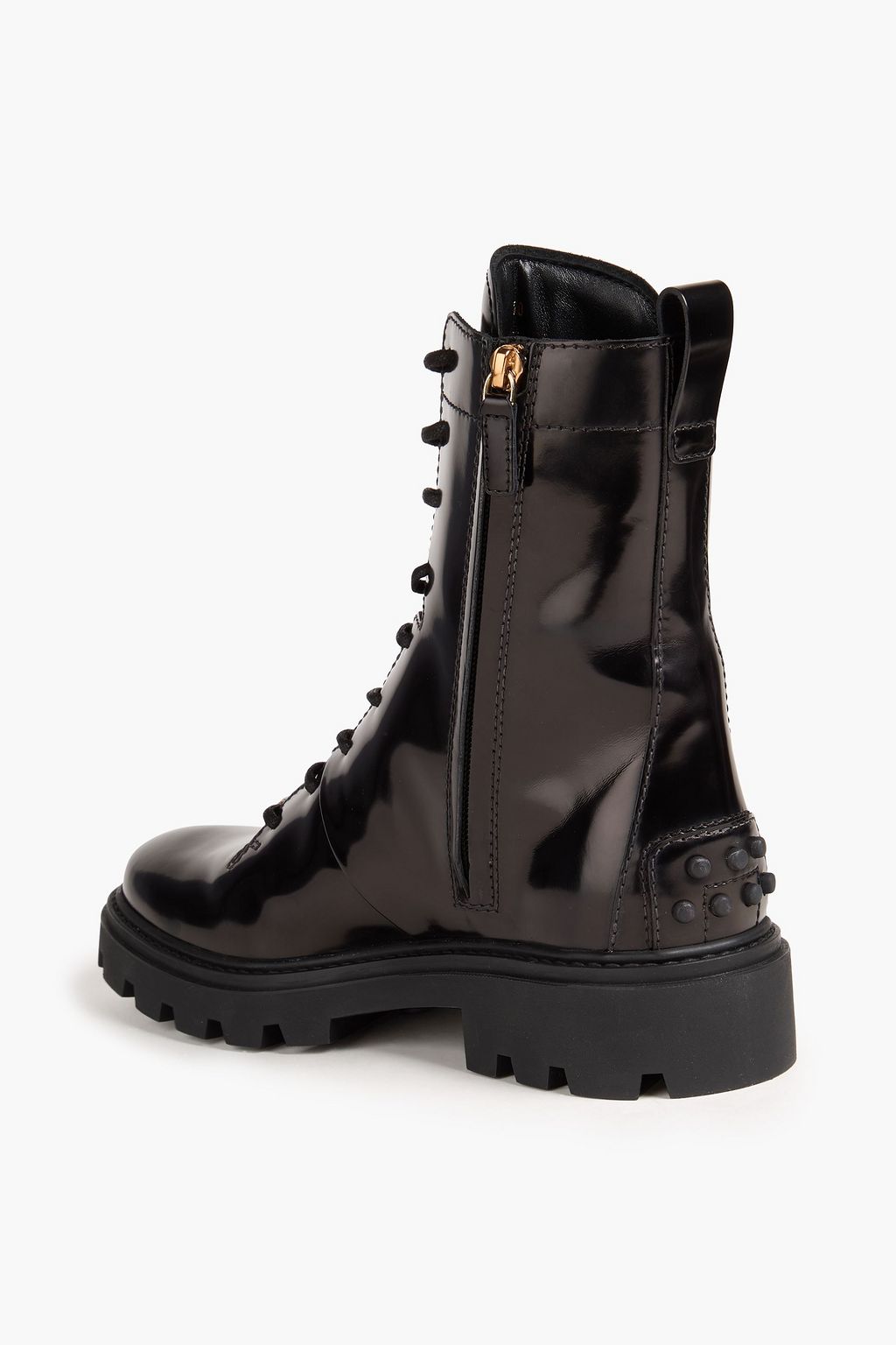 TOD'S Embellished glossed-leather combat boots