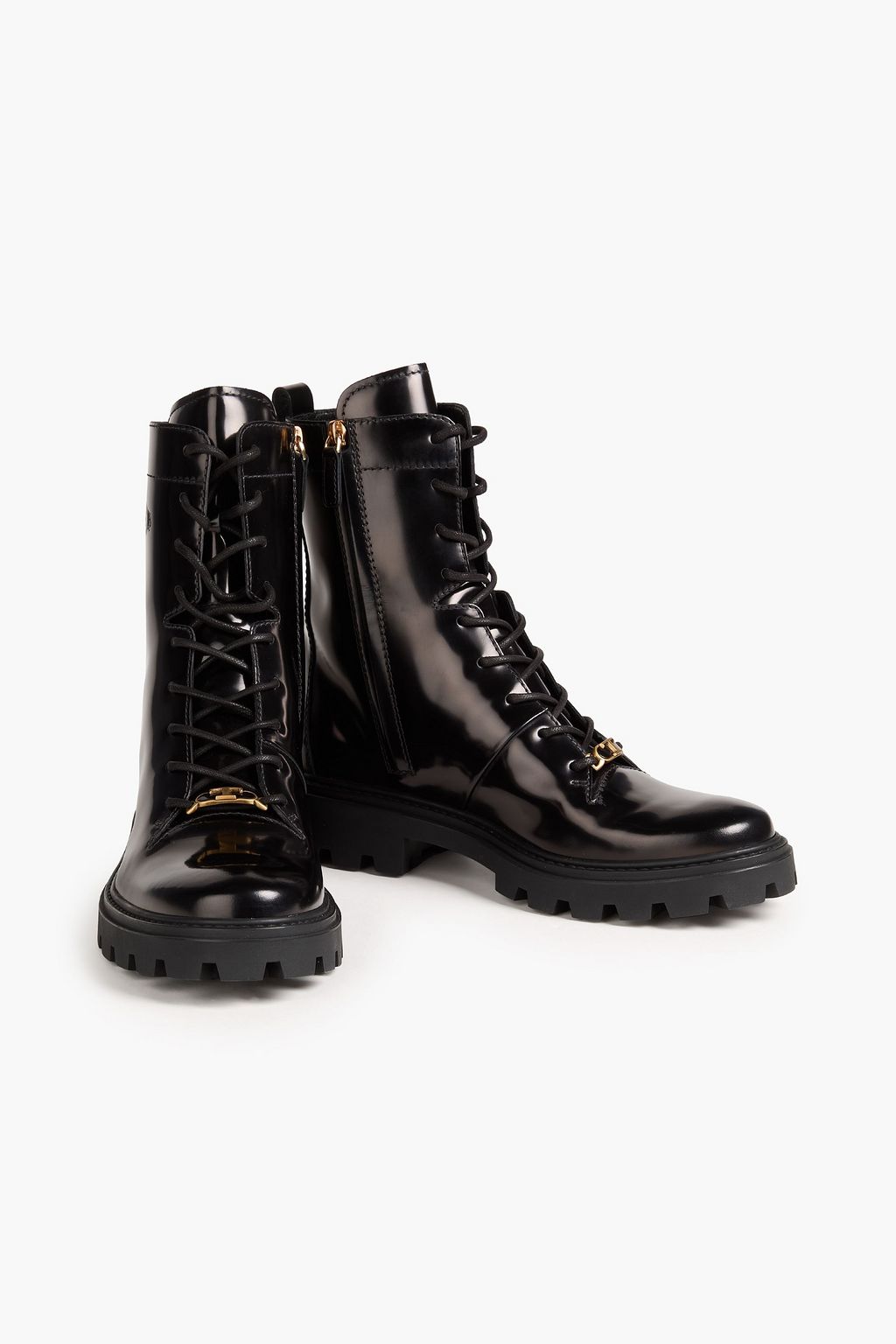 TOD'S Embellished glossed-leather combat boots
