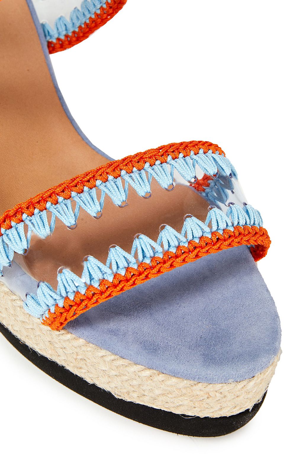 CASTAÑER Xully whipstitched PVC and suede wedge espadrille sandals