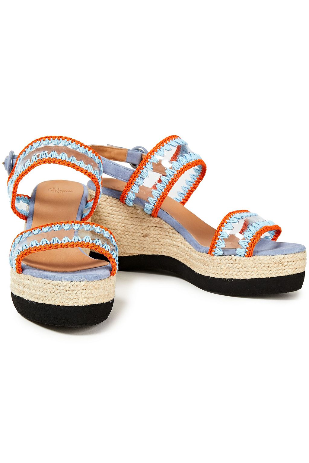 CASTAÑER Xully whipstitched PVC and suede wedge espadrille sandals