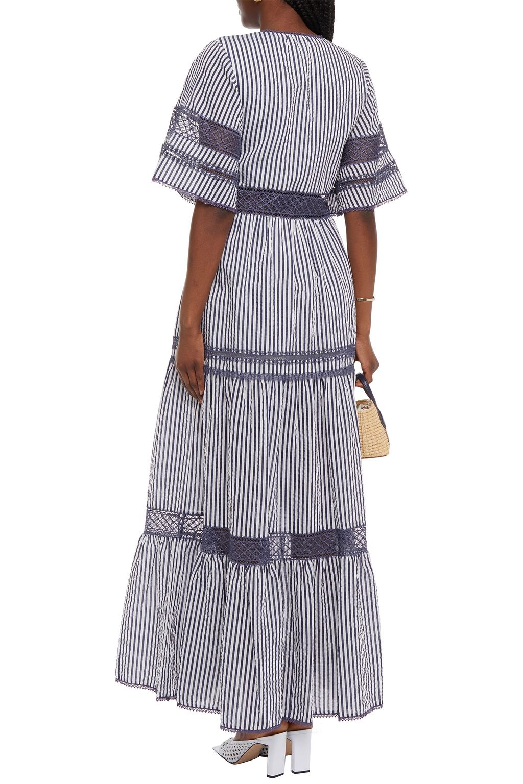 SIMKHAI Wrap-effect gathered striped woven maxi dress