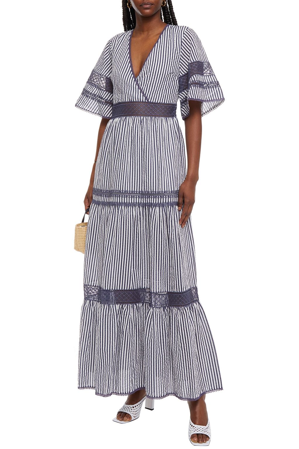 SIMKHAI Wrap-effect gathered striped woven maxi dress