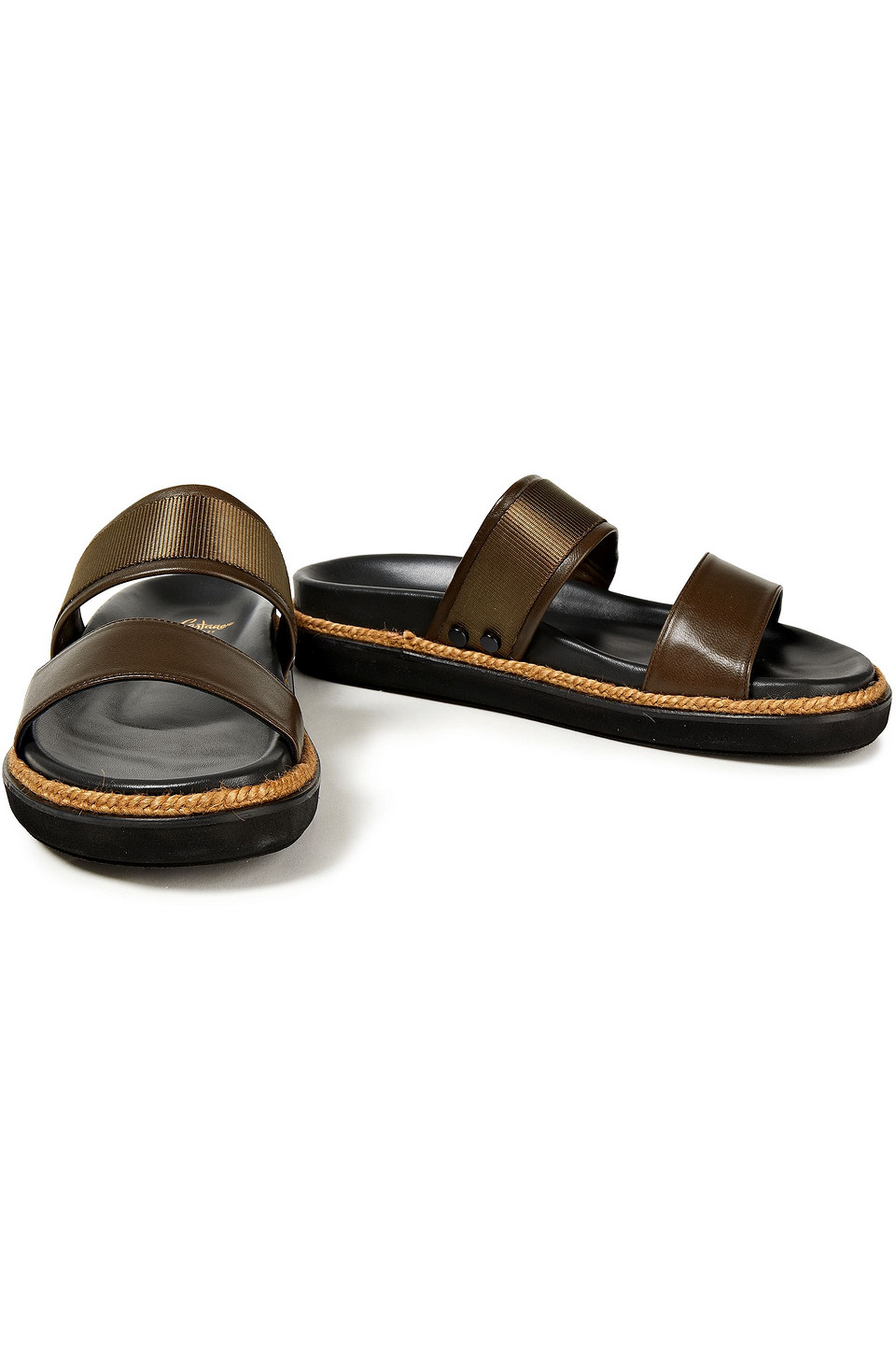 Castaã±er Zoe Grosgrain-trimmed Leather Slides In Army Green
