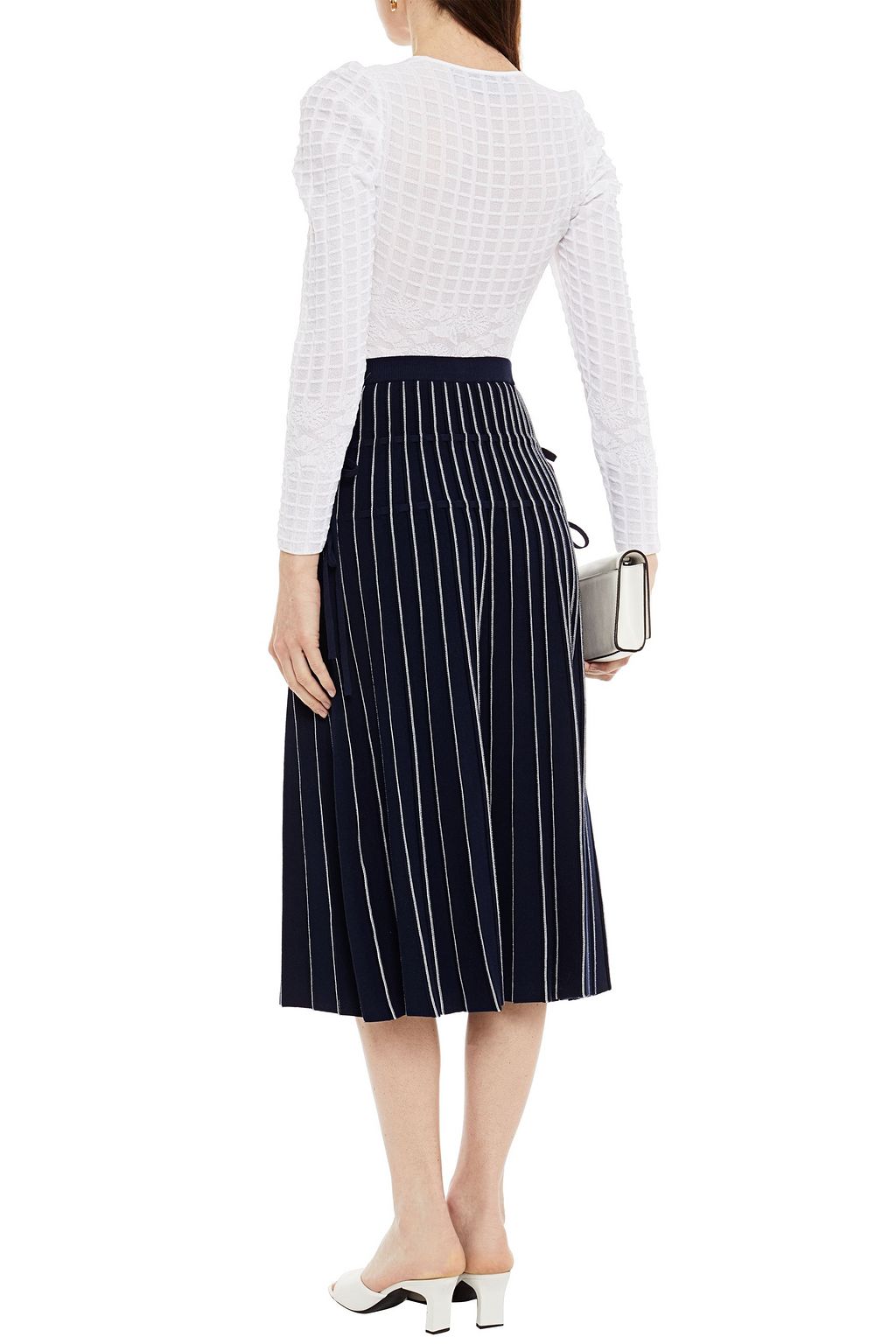 SIMKHAI Raelynn pleated striped cotton-blend midi skirt