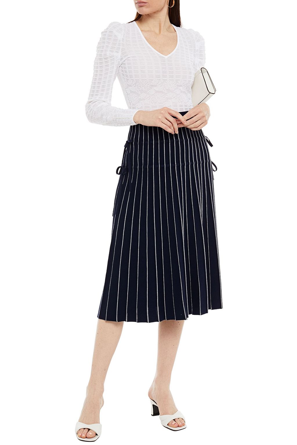 SIMKHAI Raelynn pleated striped cotton-blend midi skirt