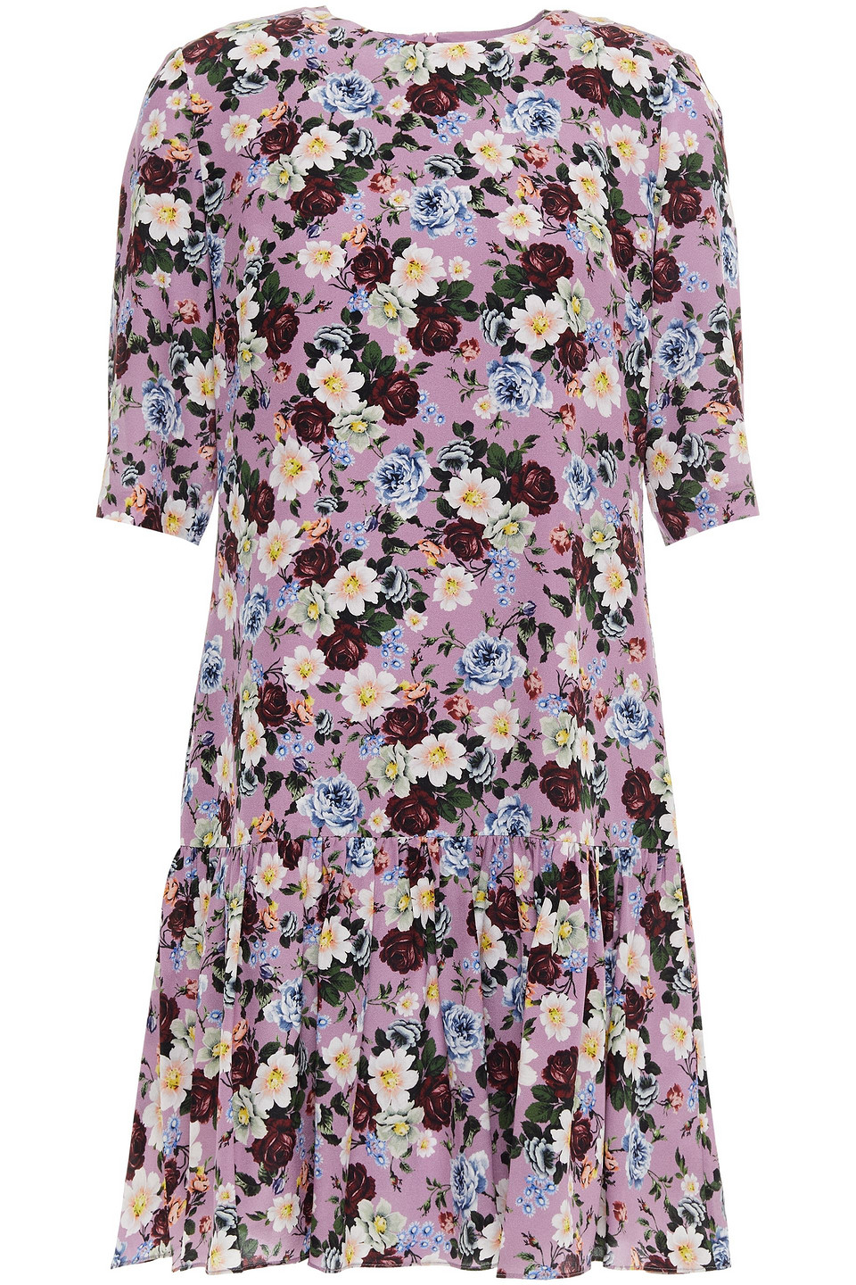 Erdem Woman Emmie Gathered Floral-print Silk Crepe De Chine Mini Dress Lilac Size 8