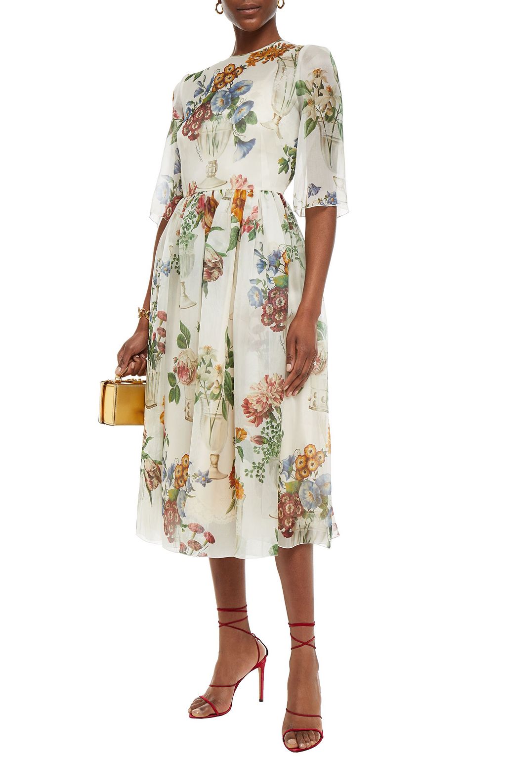 DOLCE&GABBANA Gathered floral-print silk-organza midi dress