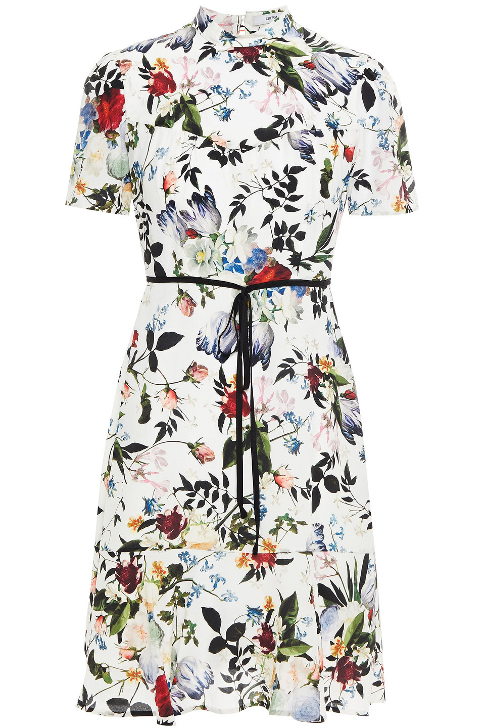 Erdem Woman Anne Bow-detailed Floral-print Satin Mini Dress White Size 10