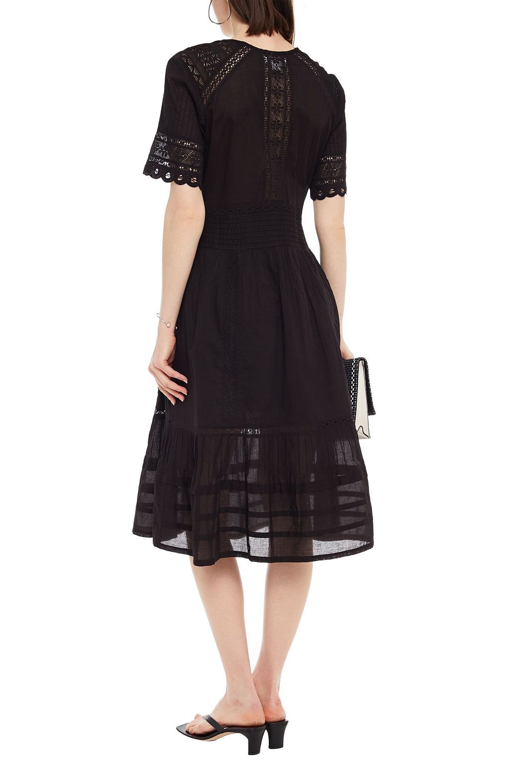 VELVET BY GRAHAM & SPENCER Pintucked lace-paneled cotton-voile midi dress