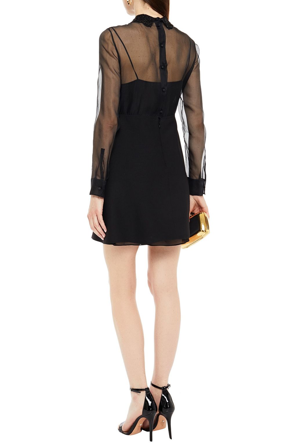 VALENTINO GARAVANI Embellished organza-paneled wool and silk-blend crepe mini dress