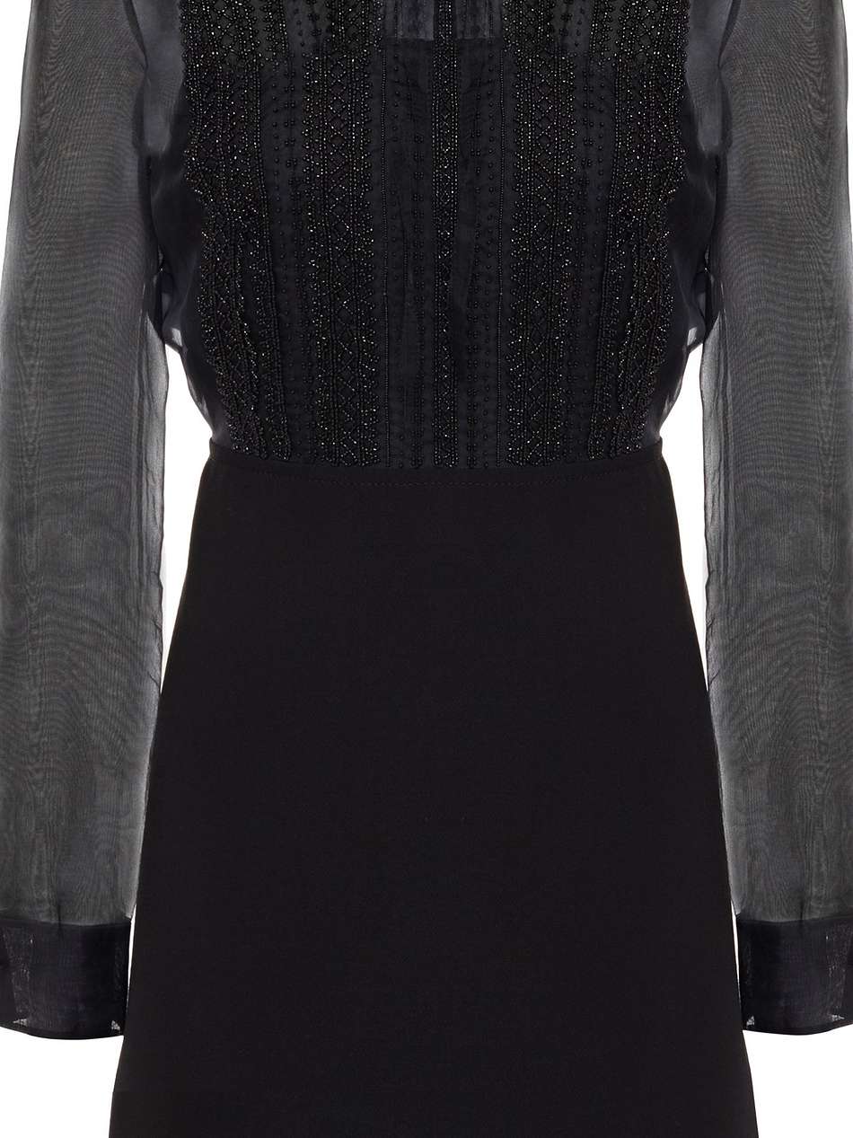 embellished organza-paneled wool and silk-blend crepe mini dress