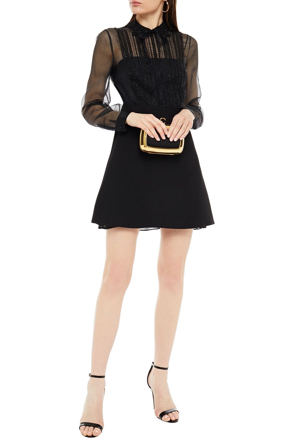 VALENTINO GARAVANI Embellished organza-paneled wool and silk-blend crepe mini dress