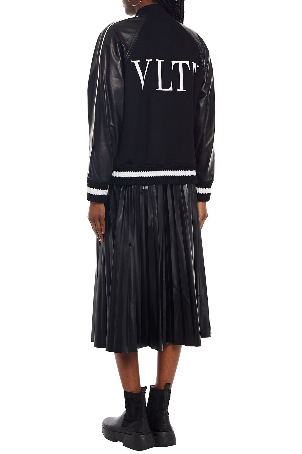 VALENTINO GARAVANI Leather-paneled wool and cashmere-blend felt bomber jacket