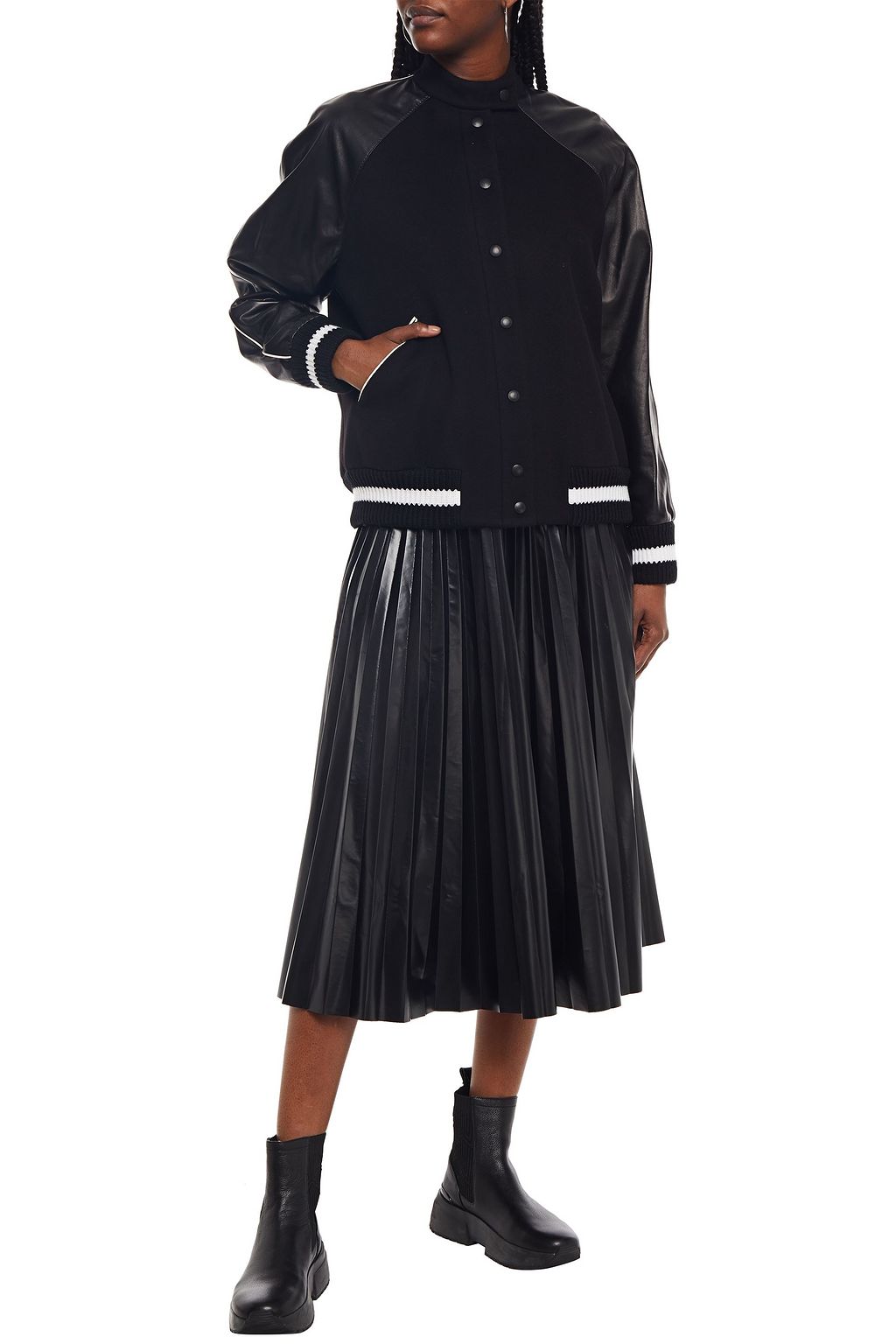 VALENTINO GARAVANI Leather-paneled wool and cashmere-blend felt bomber jacket