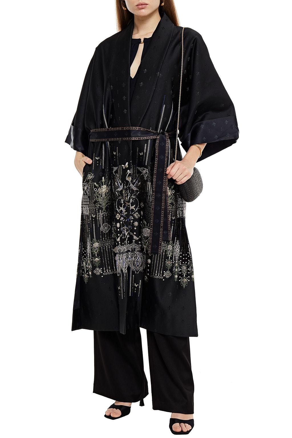 CAMILLA Metallic embroidered jacquard kimono