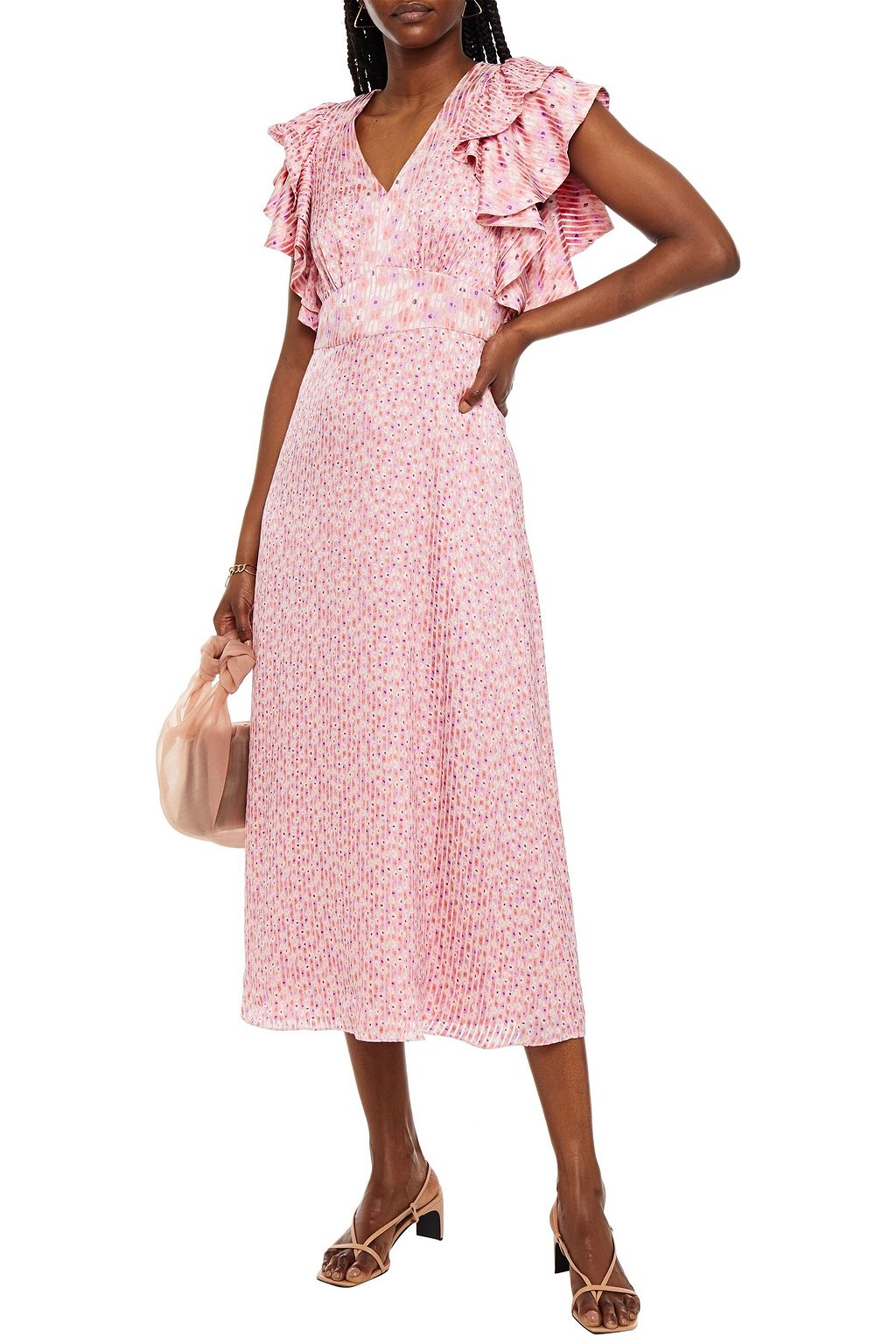KATE SPADE NEW YORK Ruffled floral-print satin-jacquard midi dress