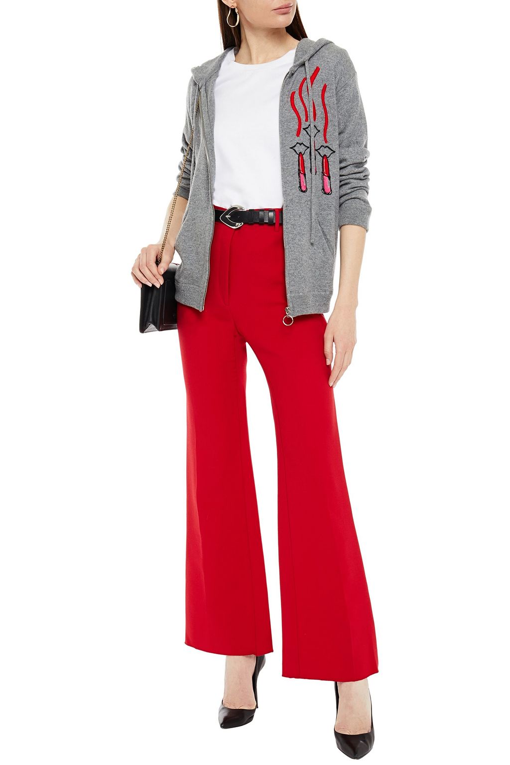 VALENTINO GARAVANI Embroidered jacquard-knit cashmere zip-up hoodie