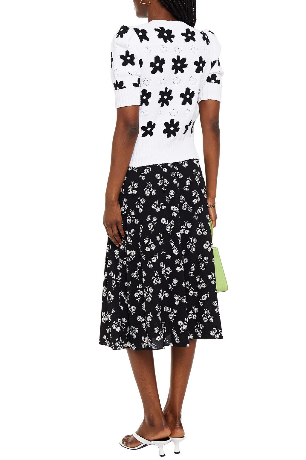 KATE SPADE NEW YORK Button-embellished floral-print crepe midi skirt