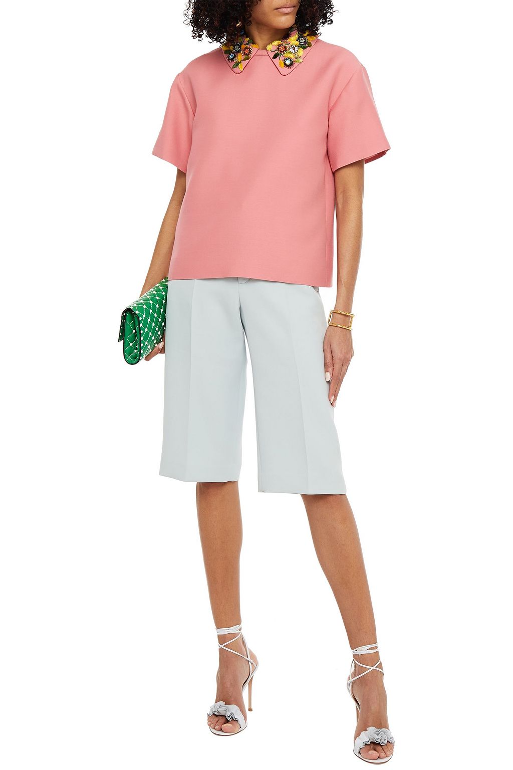 VALENTINO GARAVANI Embellished wool and silk-blend crepe top