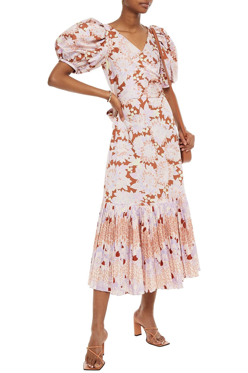 KATE SPADE NEW YORK Gathered floral-print cotton-blend poplin midi dress
