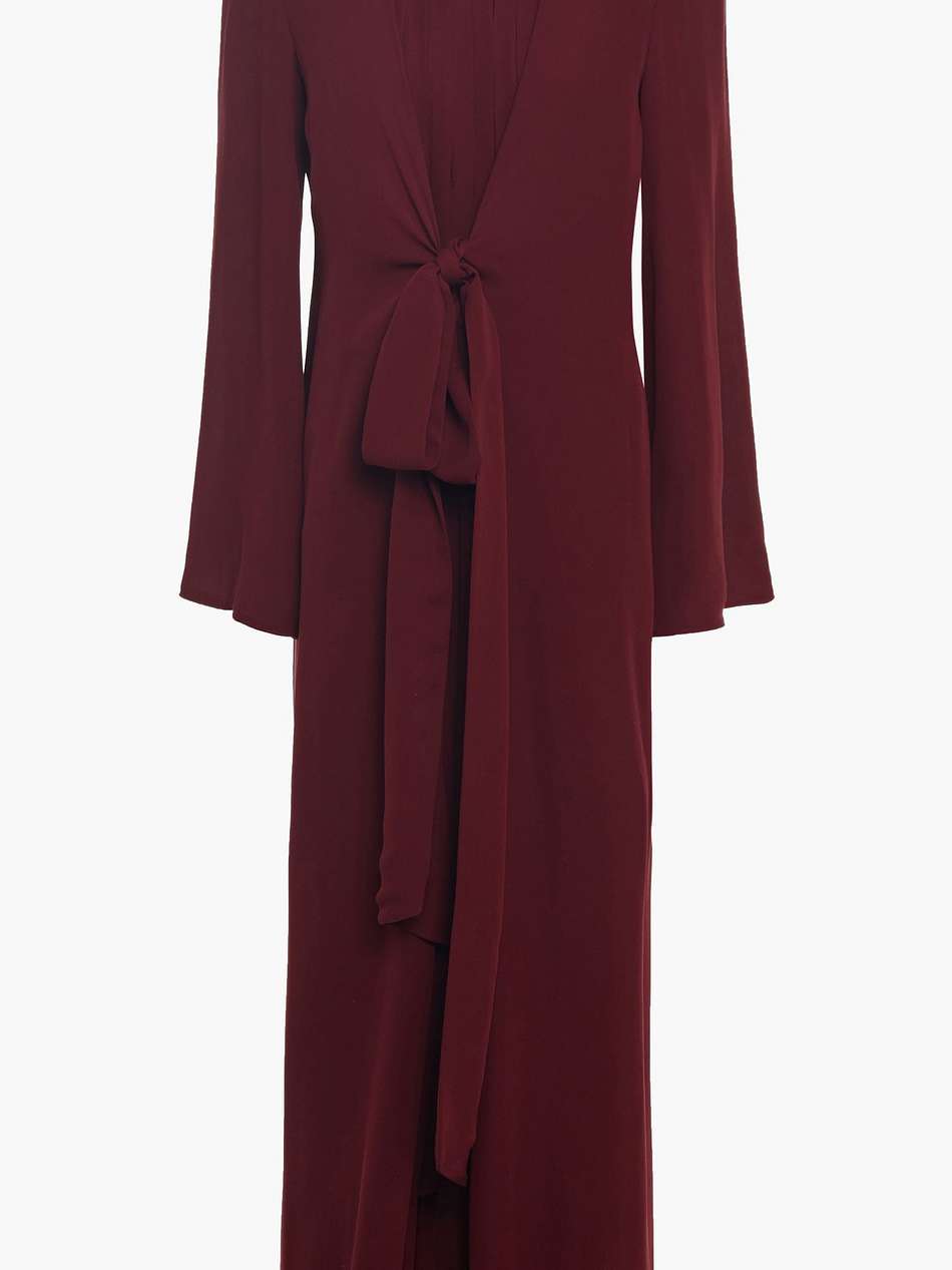 tie-front pleated silk-crepe midi dress