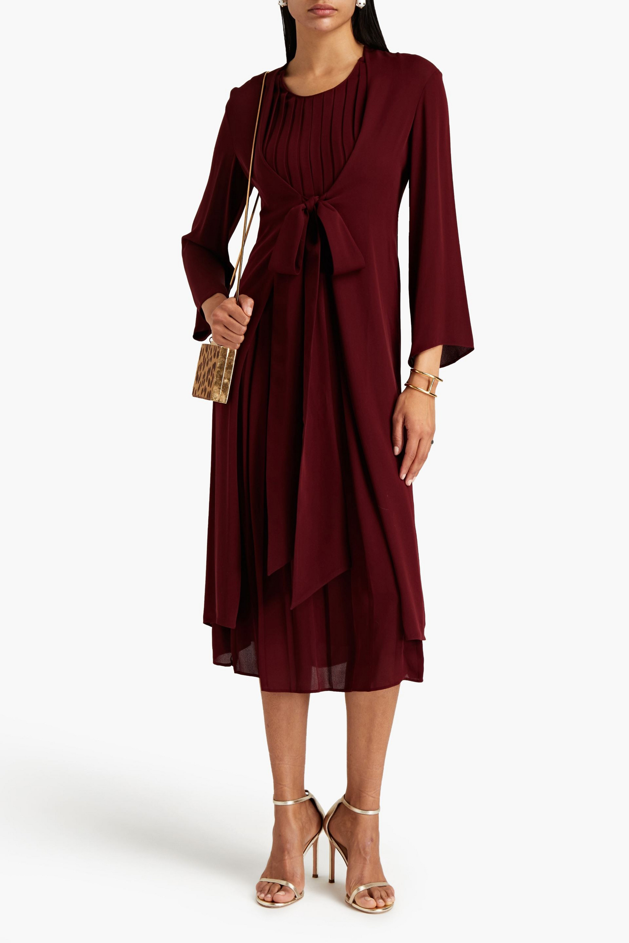 Valentino Garavani Tie-front pleated silk-crepe midi dress