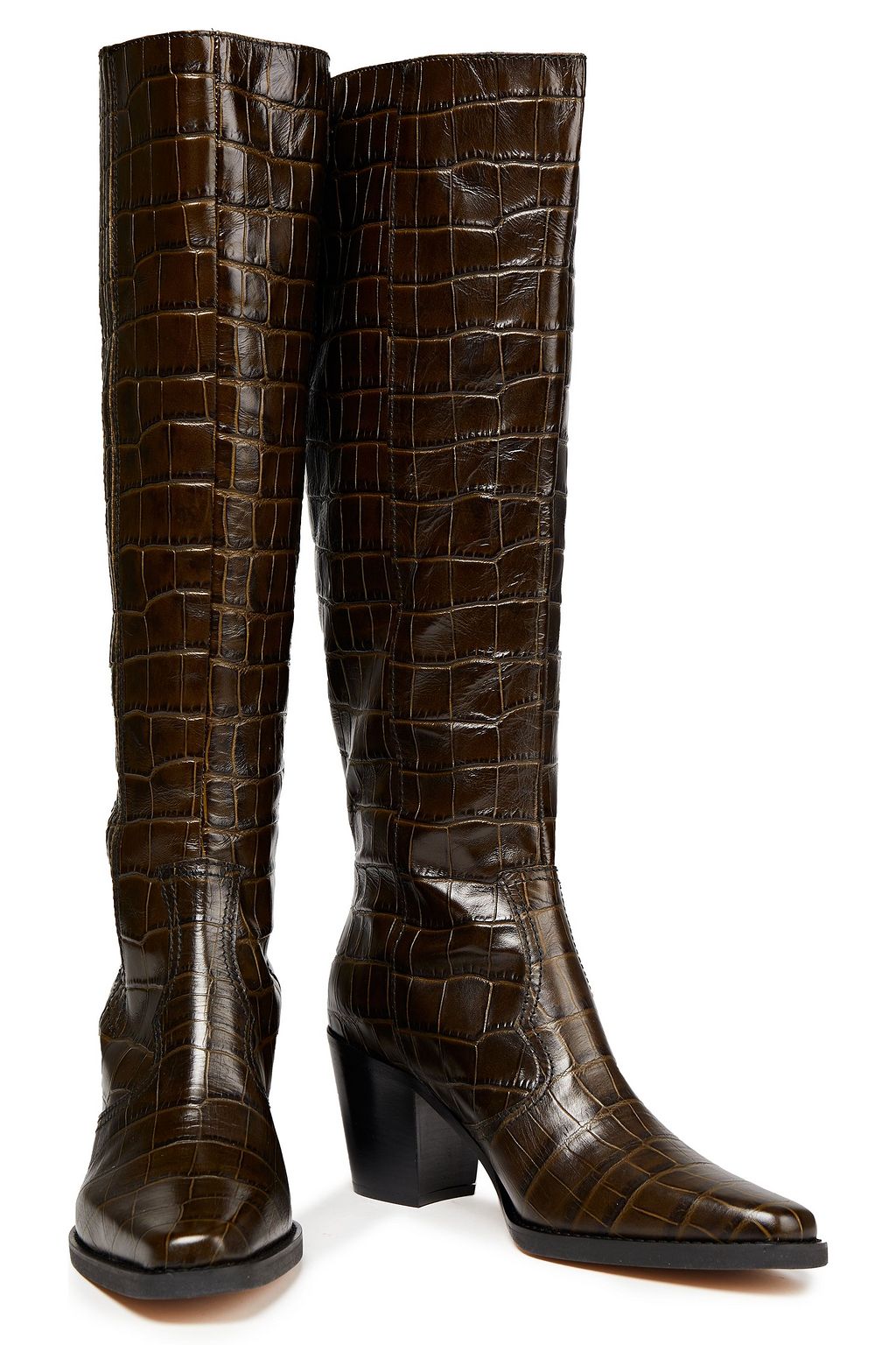 GANNI Croc-effect leather knee boots
