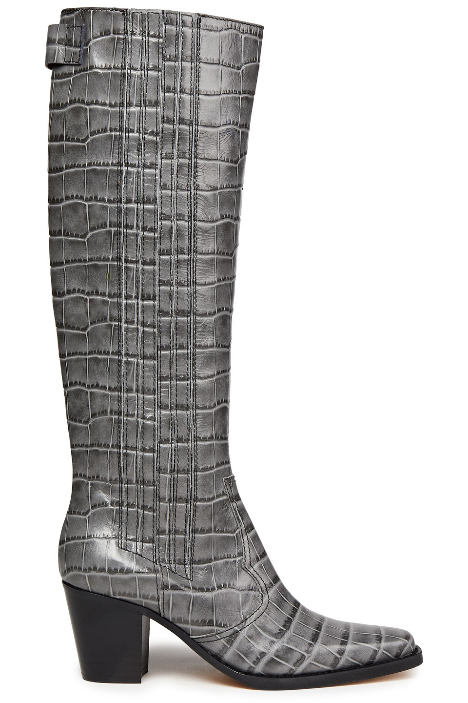 Ganni Woman Croc-effect Leather Knee Boots Gray Size 38