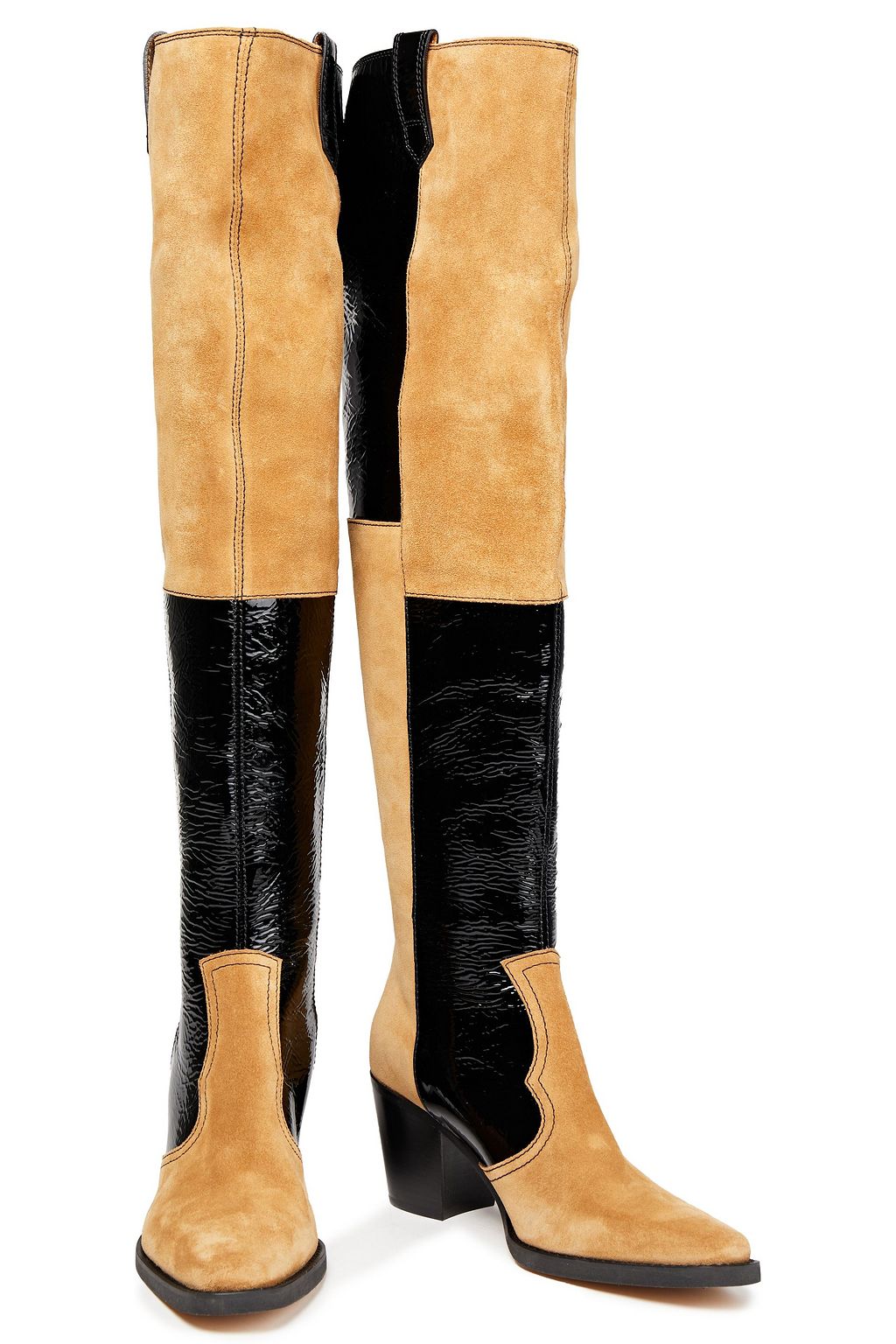 Black Paneled suede and patent-leather 