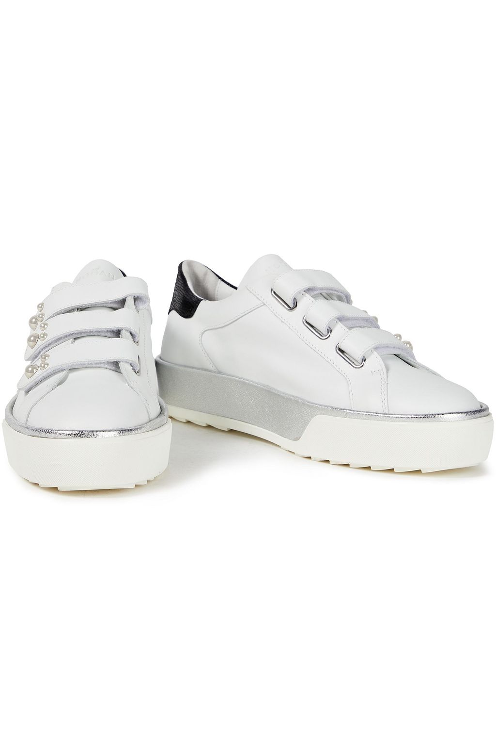 HOGAN R320 paneled metallic, snake-effect and smooth leather sneakers