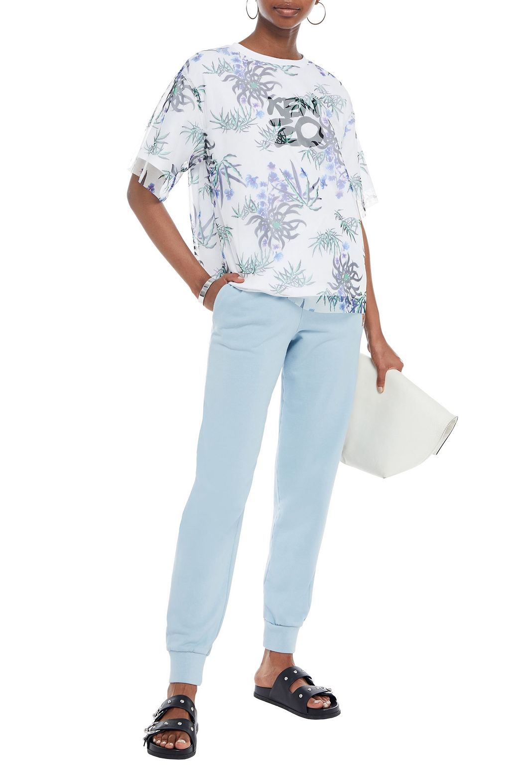 KENZO Printed cotton-jersey and stretch-mesh T-shirt