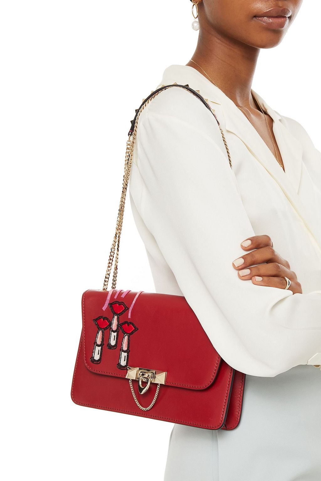 VALENTINO GARAVANI Demilune appliquéd leather shoulder bag
