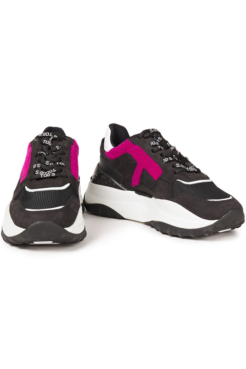 TOD'S COLOR-BLOCK MESH, FELT AND NUBUCK SNEAKERS 3074457345625773153